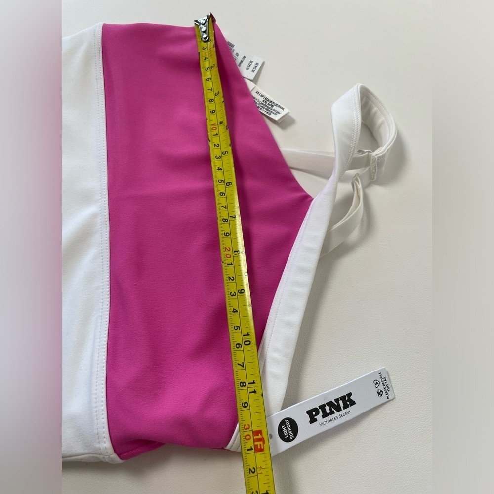 PINK VS RELAY ONE-SHOULDER SPORTS BRA Pink White Women size XS/S - Picture 6 of 6